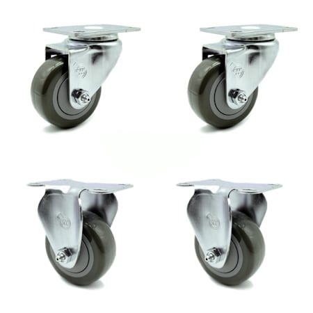 Service Caster 3.5 Inch Gray Polyurethane Wheel Swivel Top Plate Caster Set with 2 Rigid SCC SCC-20S3514-PPUB-TP2-2-R-2